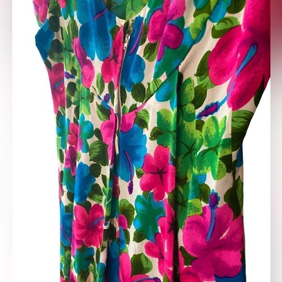 Hawaiian Hibiscus Fuschia Flowers 8 Tiki Oasis Handmade Vintage Maxi Dress - Picture 9 of 15